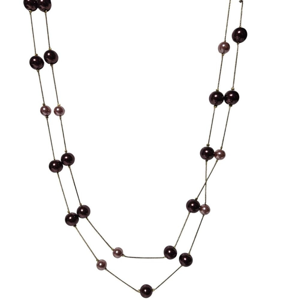 Elegant Gold Tone Beaded Necklace Purple Pink Beads Formal Fashion Jewelry Women